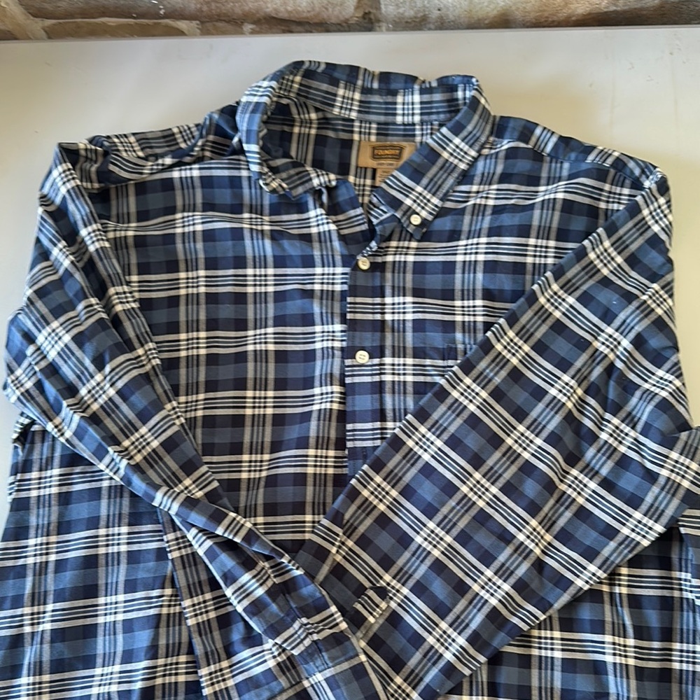 The Foundry Supply Co Blue and White Casual Button Down Shirt